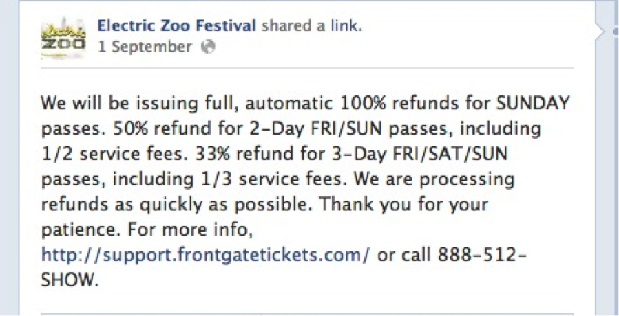 Electric Zoo Refunds